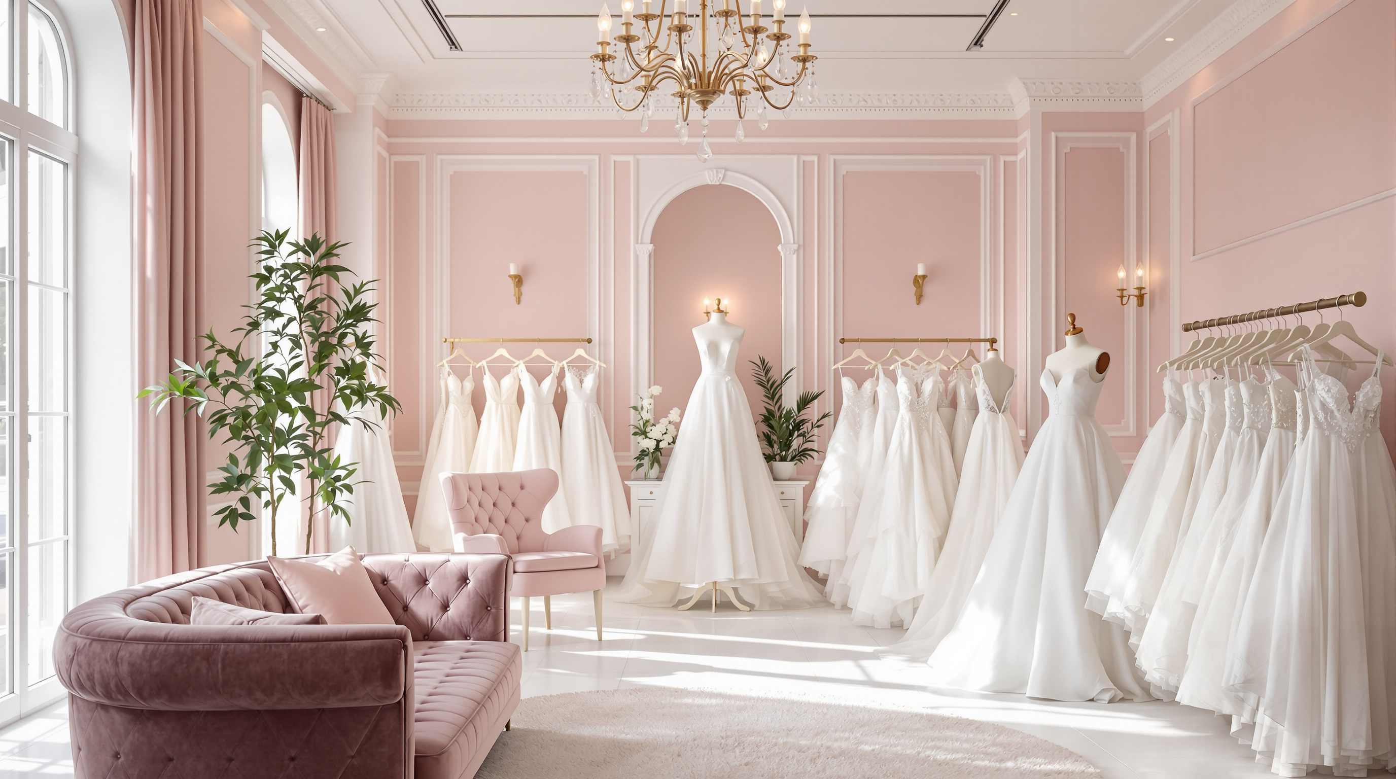 Elegant bridal boutique showroom